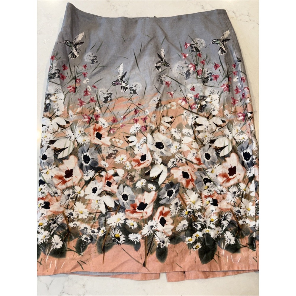 Talbots Cotton/Linen Hummingbird Floral Lined Pencil Skirt Size 8
